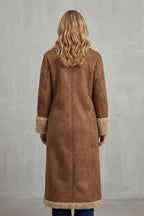 Suede Button Front Long Winter Coat