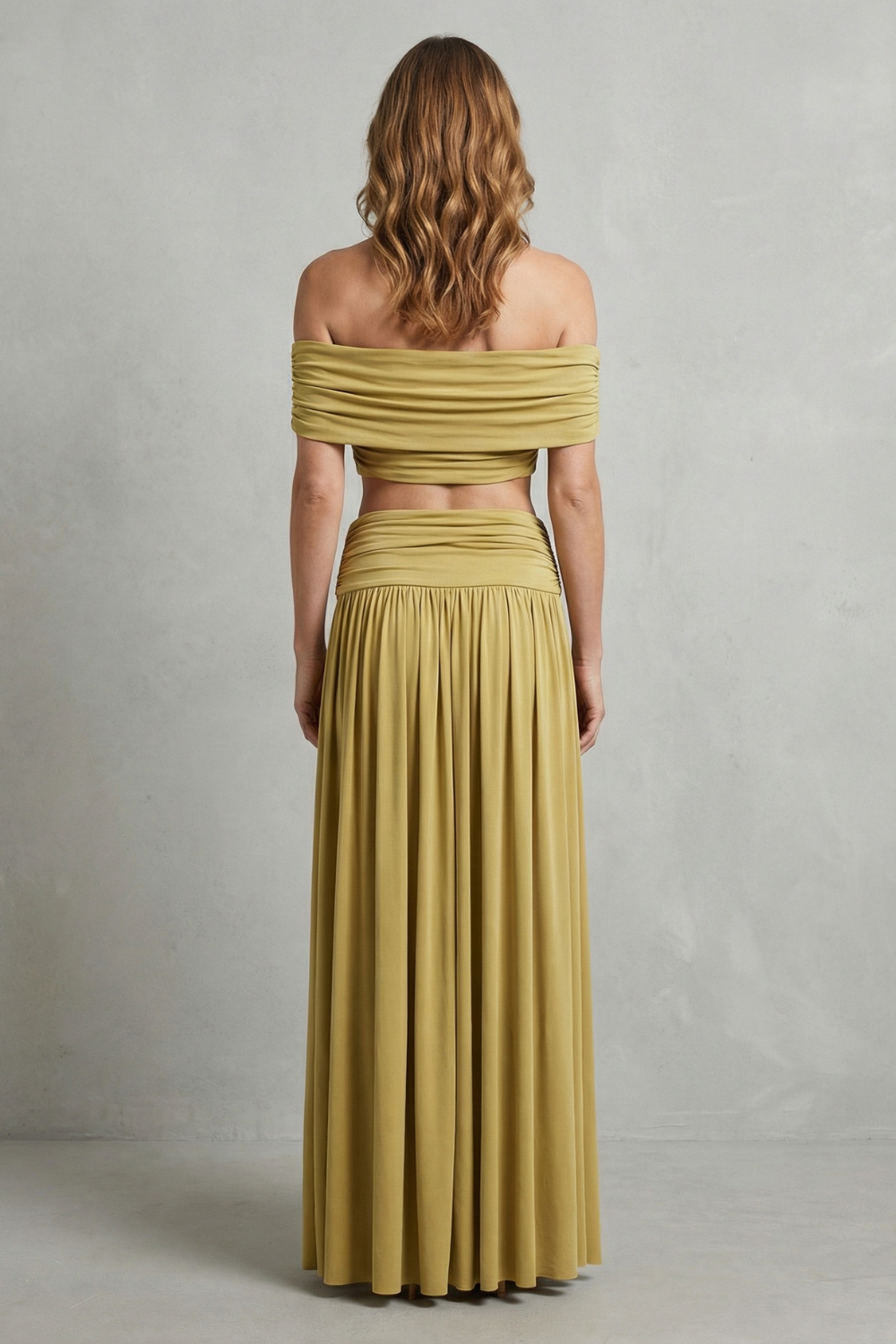 Off Shoulder High Waist Women’s Off-Shoulder Ruched Skirt Set