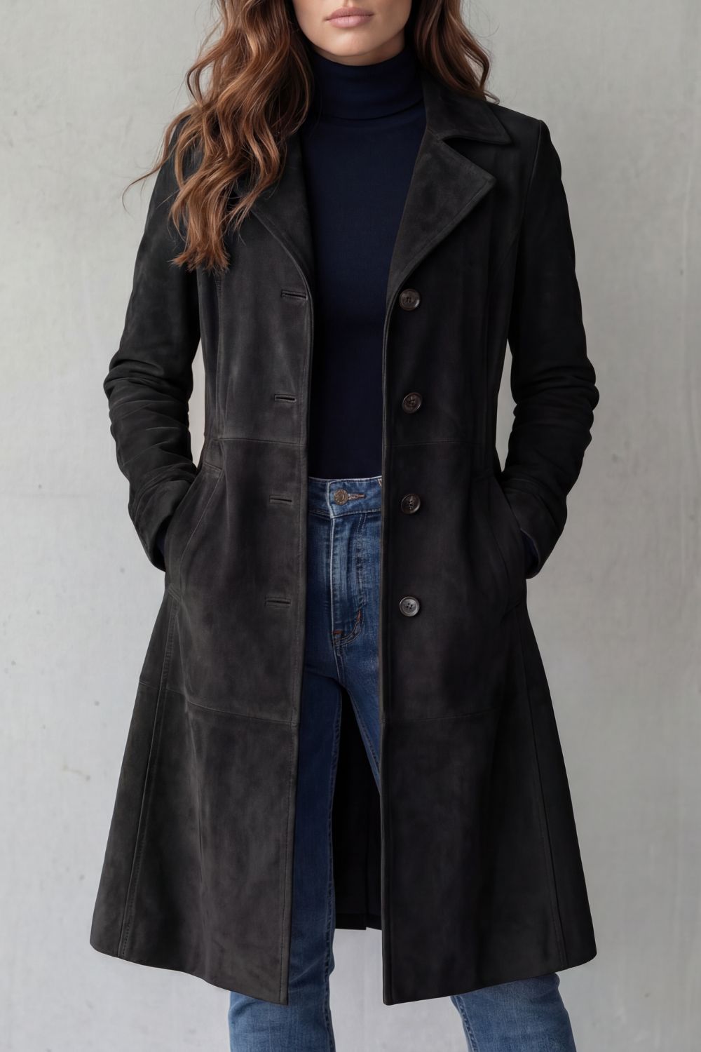 Suede Pockets Longline Coat