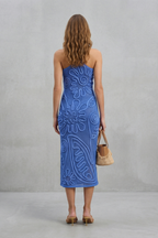 Floral Square Neck Textured Midi Dress