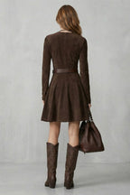 High Neck Long Sleeve Mini Dress (belt Included)