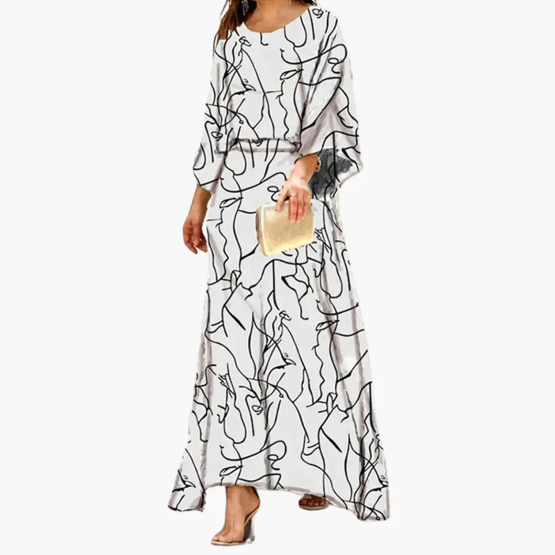 Boho Print Maxi Dress Flowing Wedding Guest
