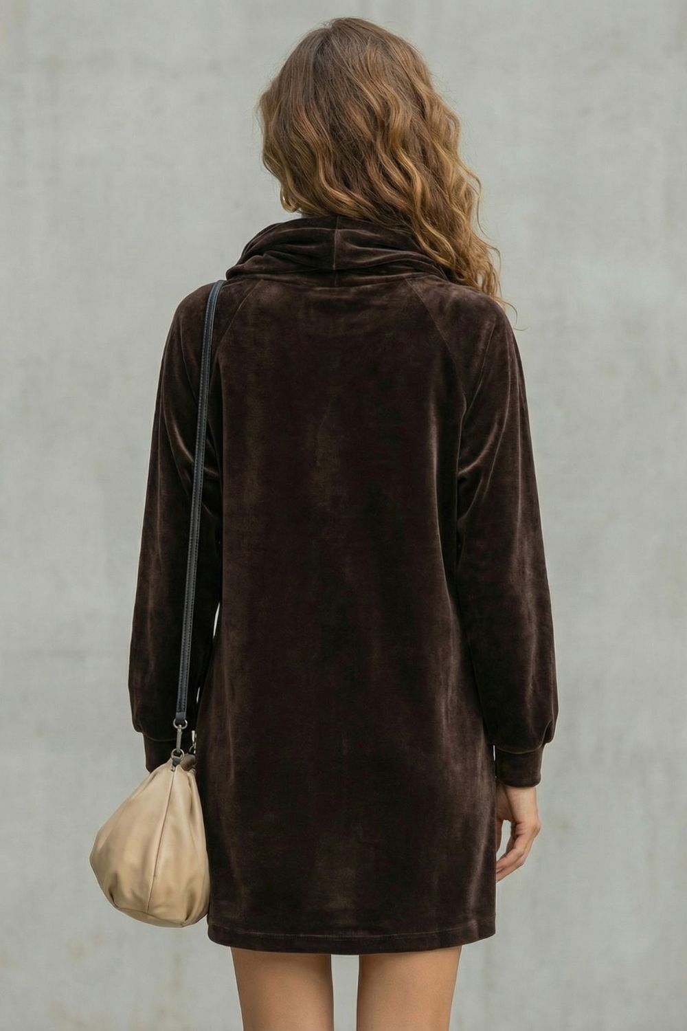 Relaxed Fit Velvet Cowl Neck Mini Dress