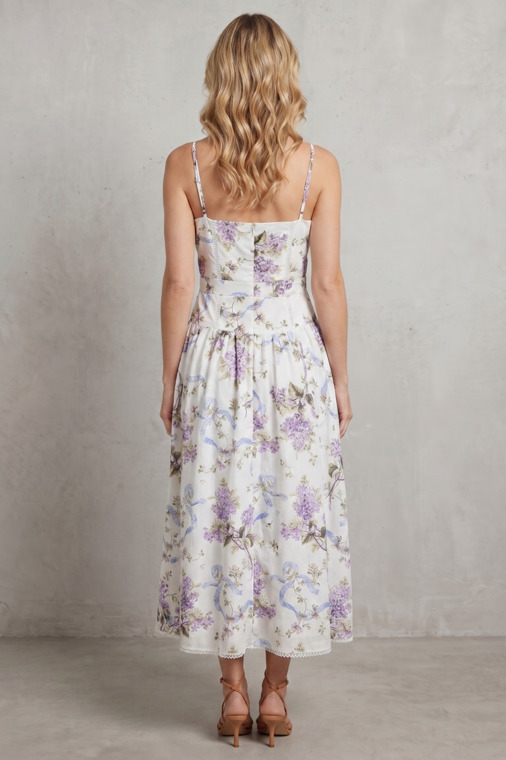 Square Neck Floral Midi Dress