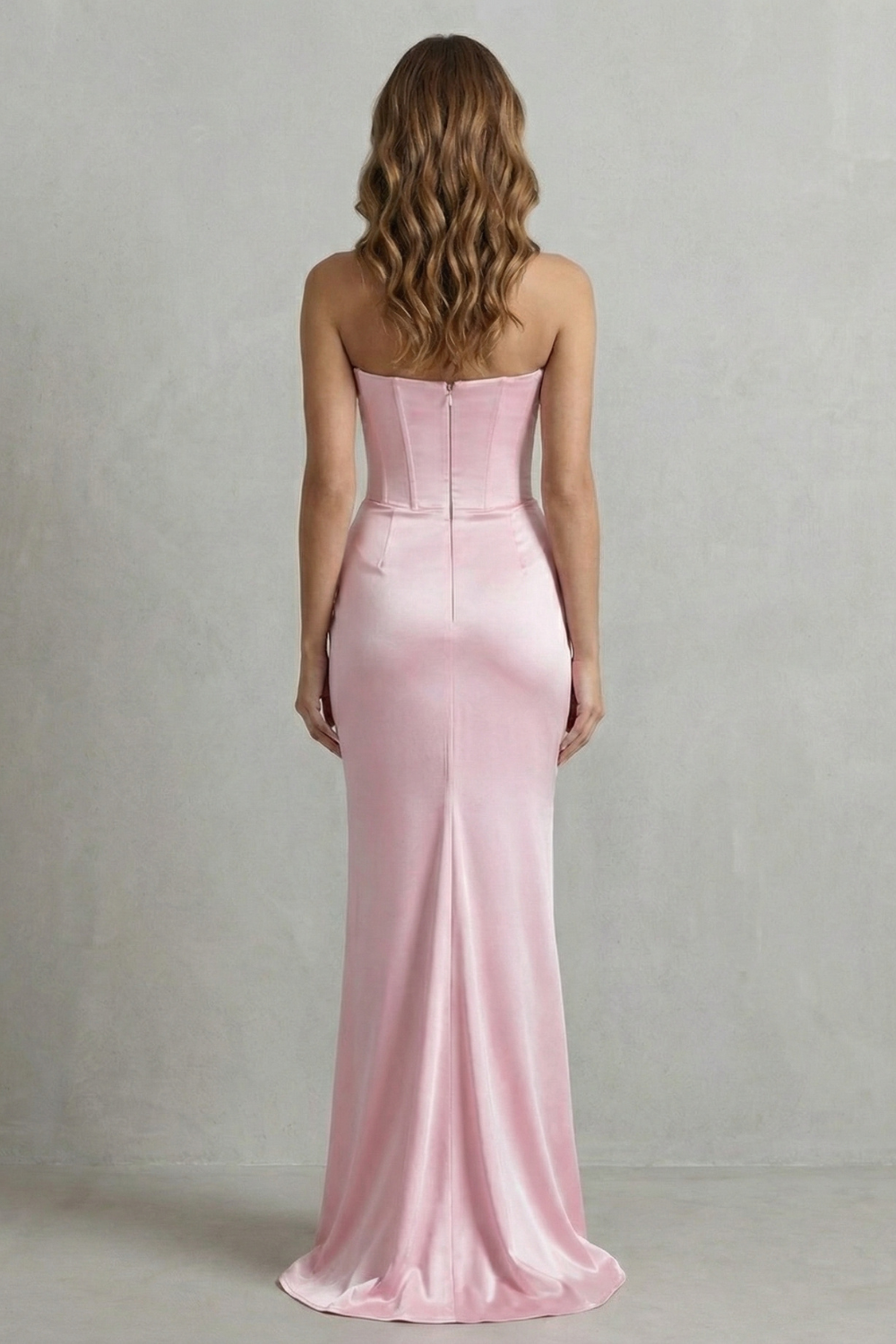 Satin Floor Length Strapless Corset Maxi Dress