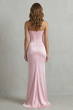 Satin Floor Length Strapless Corset Maxi Dress