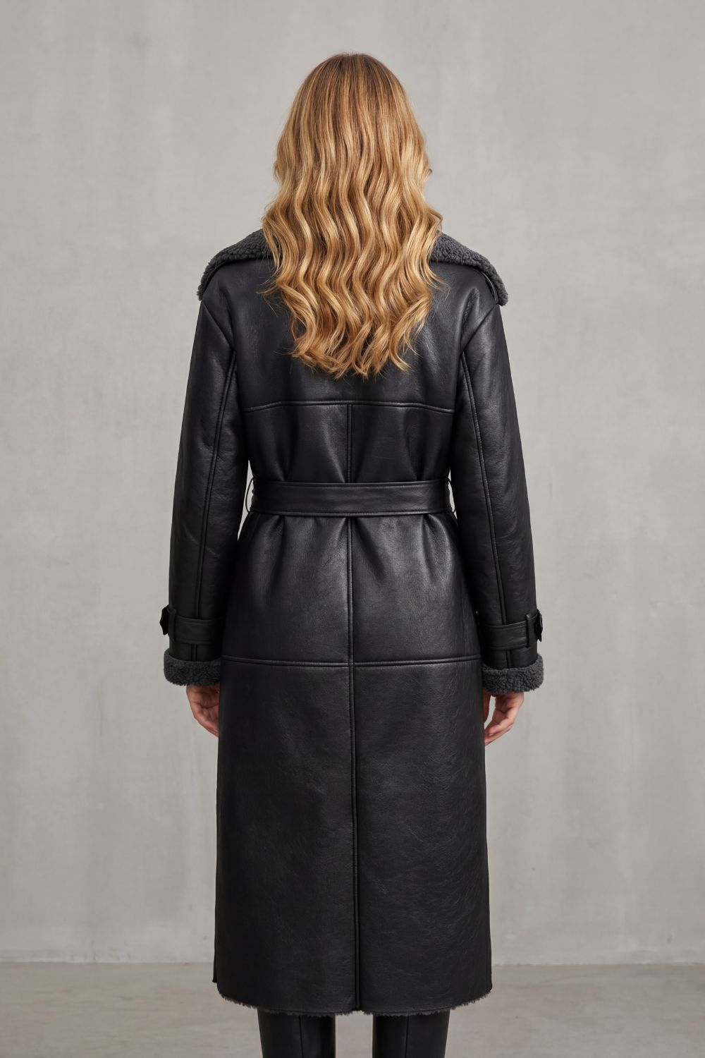 Oversized Faux Leather Shearling Coat