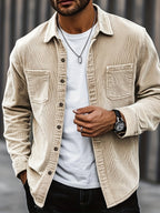 Men's Shirt Jacket Buttons Pockets Textured Transitional