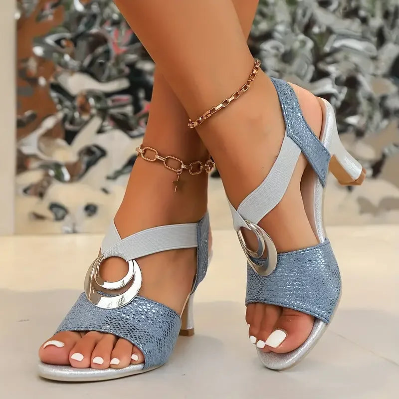 Strappy Heels Open Toe Mid Heel Metal Ring