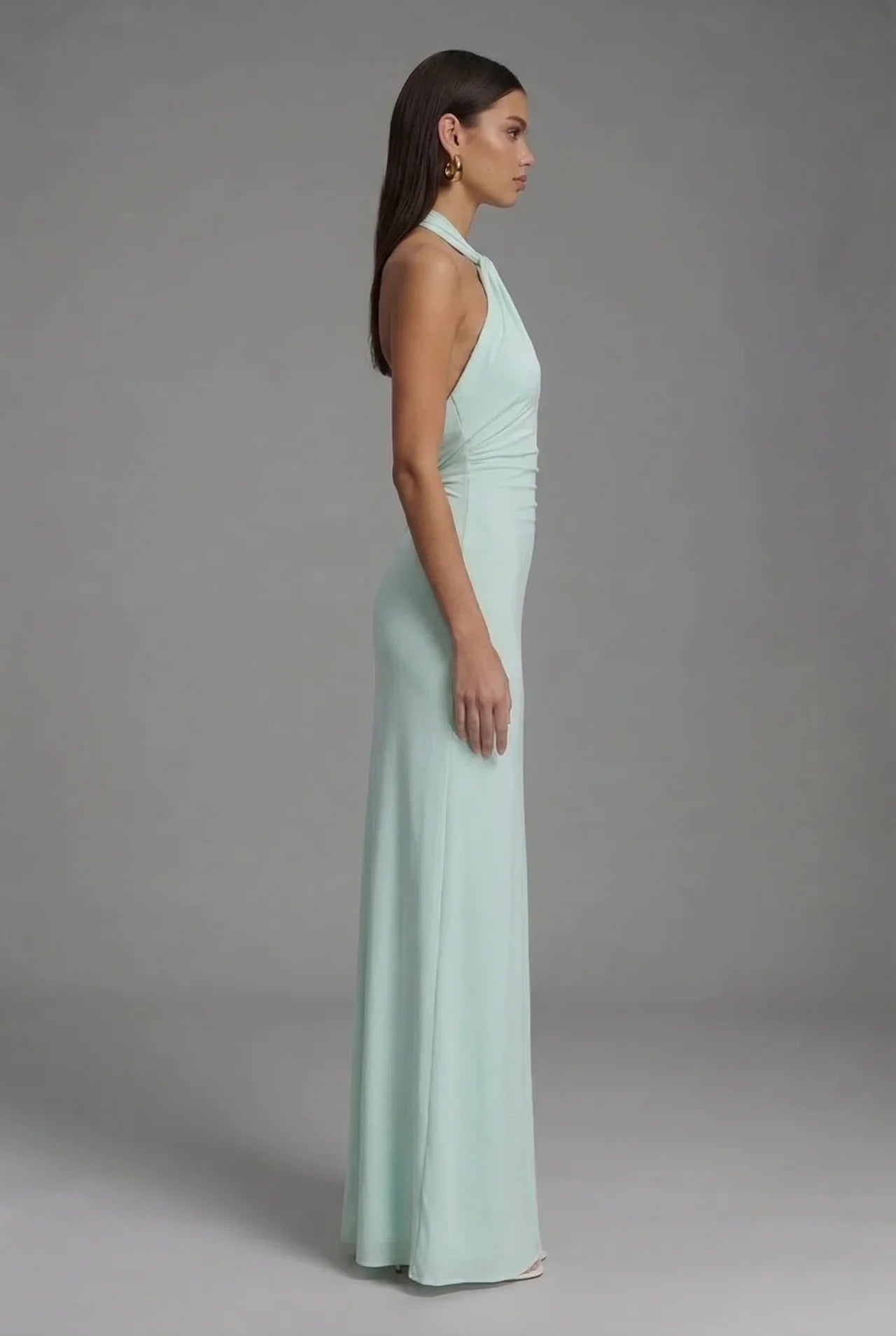 Satin Maxi Dress Halter Open Back