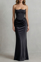 Satin Floor Length Strapless Corset Maxi Dress
