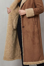 Suede Button Front Long Winter Coat