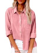 Cotton Linen Blouse Button-Up Breathable Casual