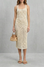 Floral Square Neck Textured Midi Dress
