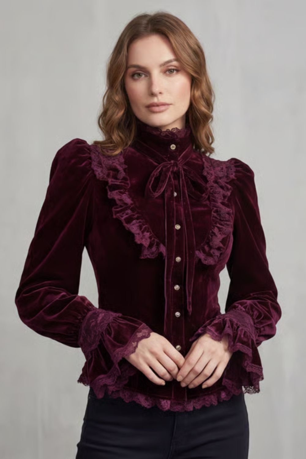 High Neck Velvet Victorian Blouse