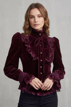 High Neck Velvet Victorian Blouse