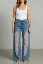 Mesh High Waist Wide-Leg Jeans
