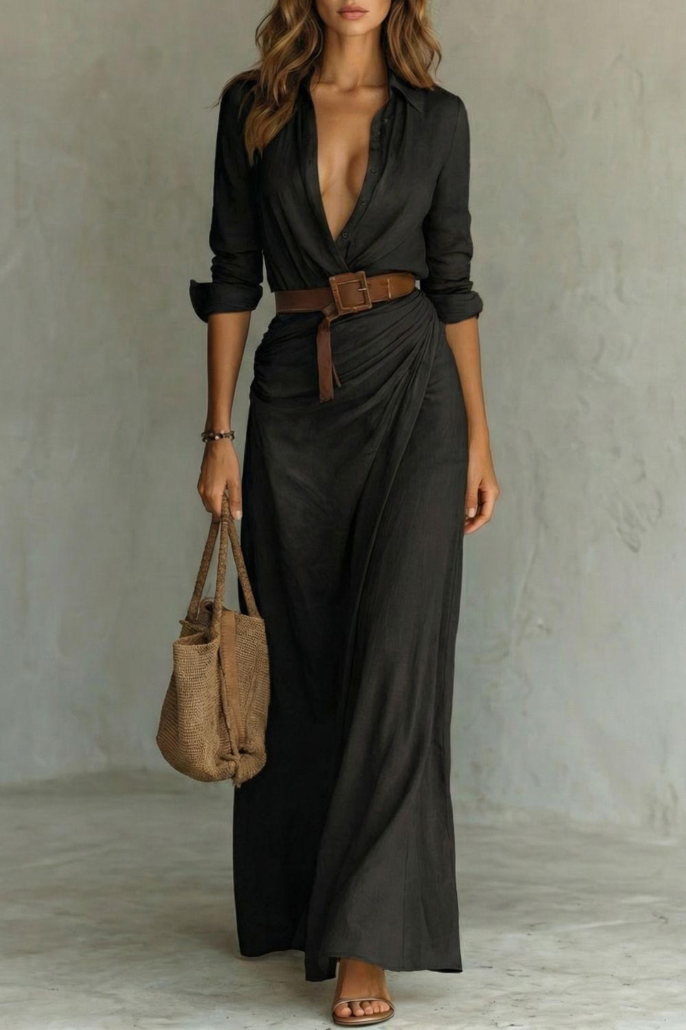 Wrap Belted Maxi Dress