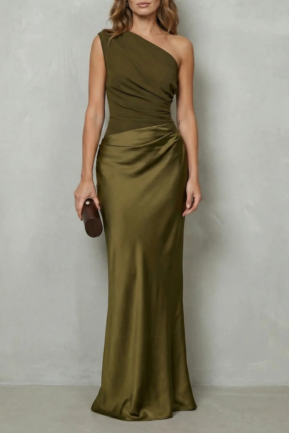 One Shoulder Satin Evening Gown