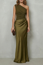 One Shoulder Satin Evening Gown