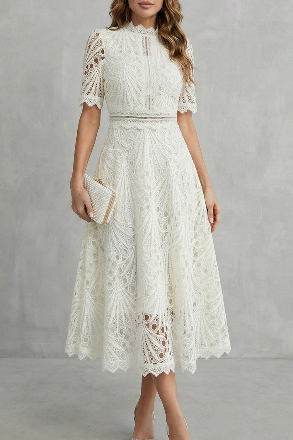 High Neck A-Line High-Neck Midi Dress