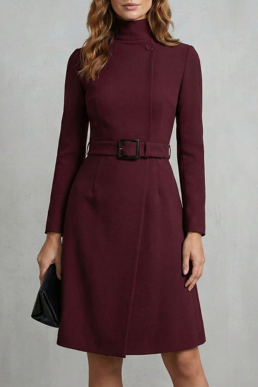 Long Sleeve Belted A-Line Midi Dress