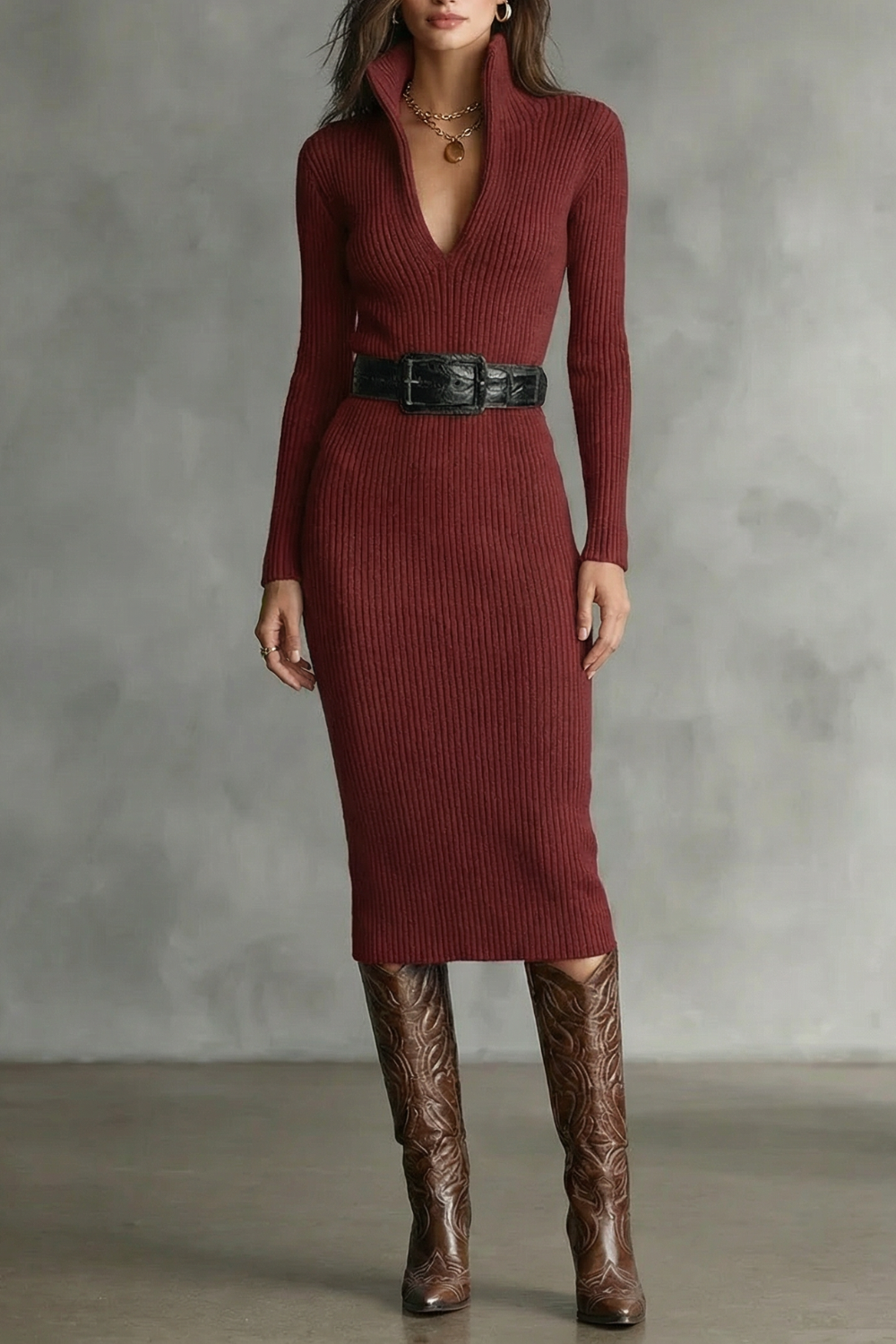 Long Sleeve Knit Midi Dress