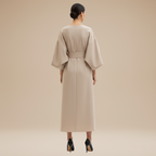 Belted Wide Sleeve Wrap Midi Dress Elegant