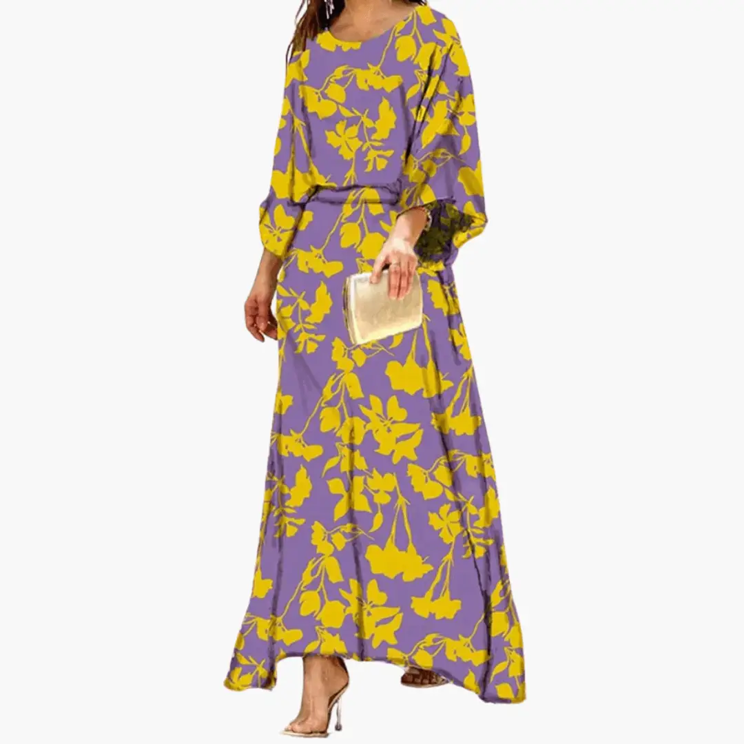 Boho Print Maxi Dress Flowing Wedding Guest