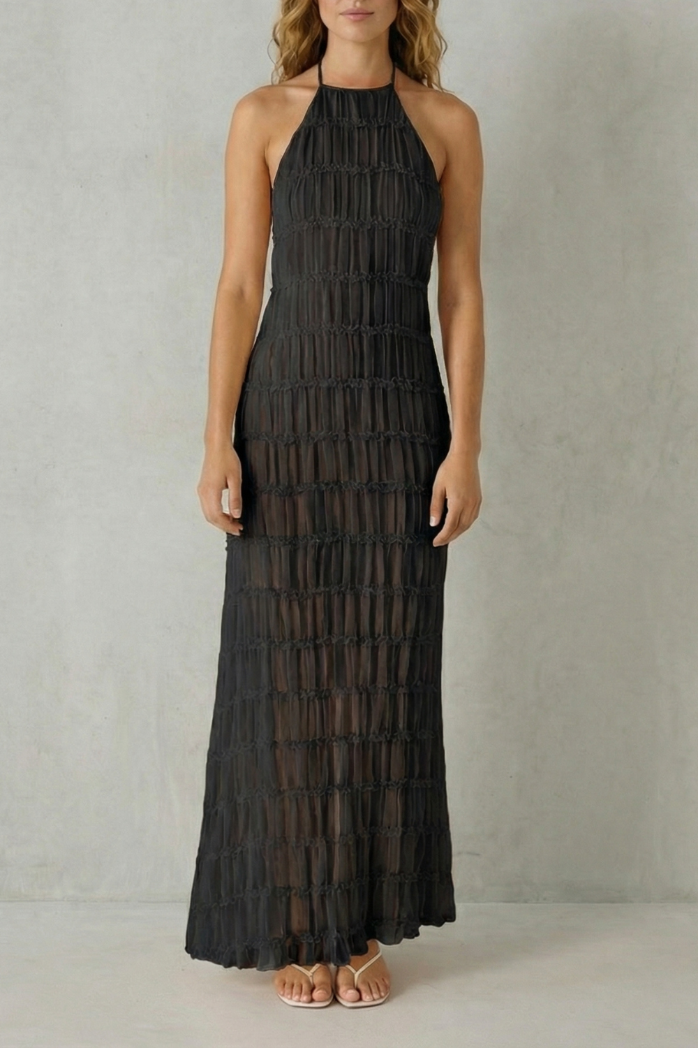 Halter Floor Length Women’s Backless Sculpted Texture Maxi Dress