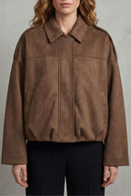 Zip Suede Bomber Jacket