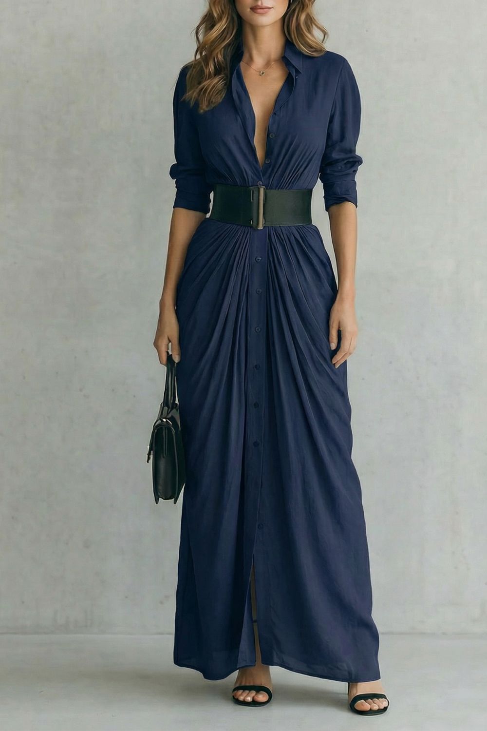 Belted Maxi Shirt Dress (includes Belt)