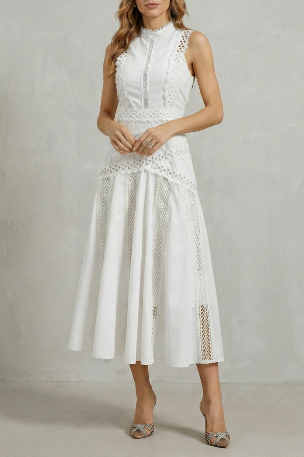 High Neck Sleeveless Elegant Midi Dress