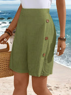 Relaxed Fit Shorts Button Side Elasticated Waist