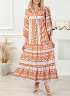 Boho Floral Puff Sleeve Maxi Dress Ruffled Hem