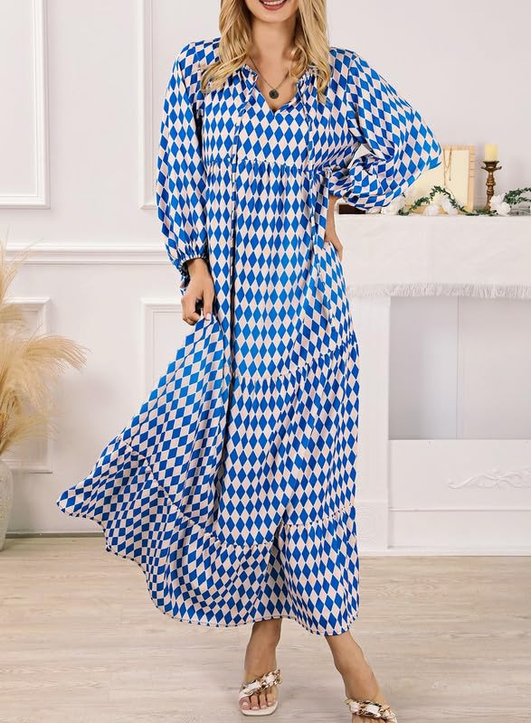 Boho Floral Puff Sleeve Maxi Dress Ruffled Hem