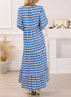 Boho Floral Puff Sleeve Maxi Dress Ruffled Hem