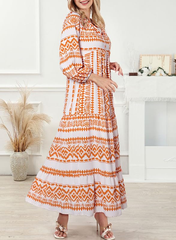 Boho Floral Puff Sleeve Maxi Dress Ruffled Hem