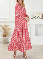 Boho Floral Puff Sleeve Maxi Dress Ruffled Hem