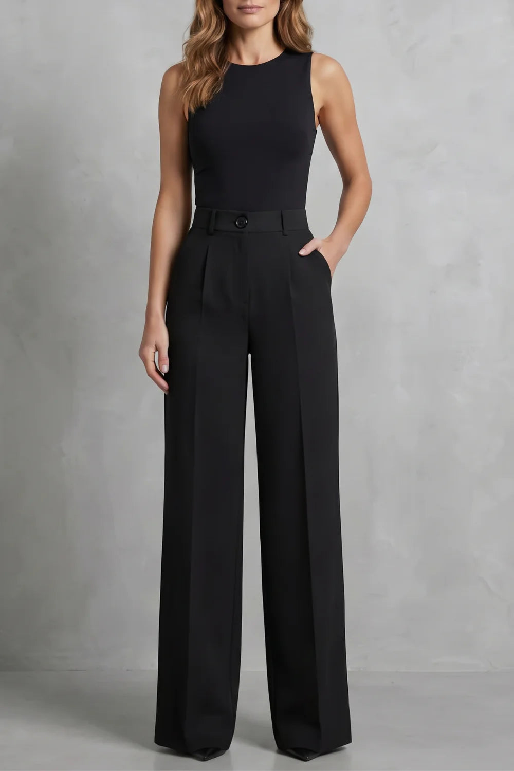 Women's High Waist Wide Leg Trousers Tailored Pleats Smart