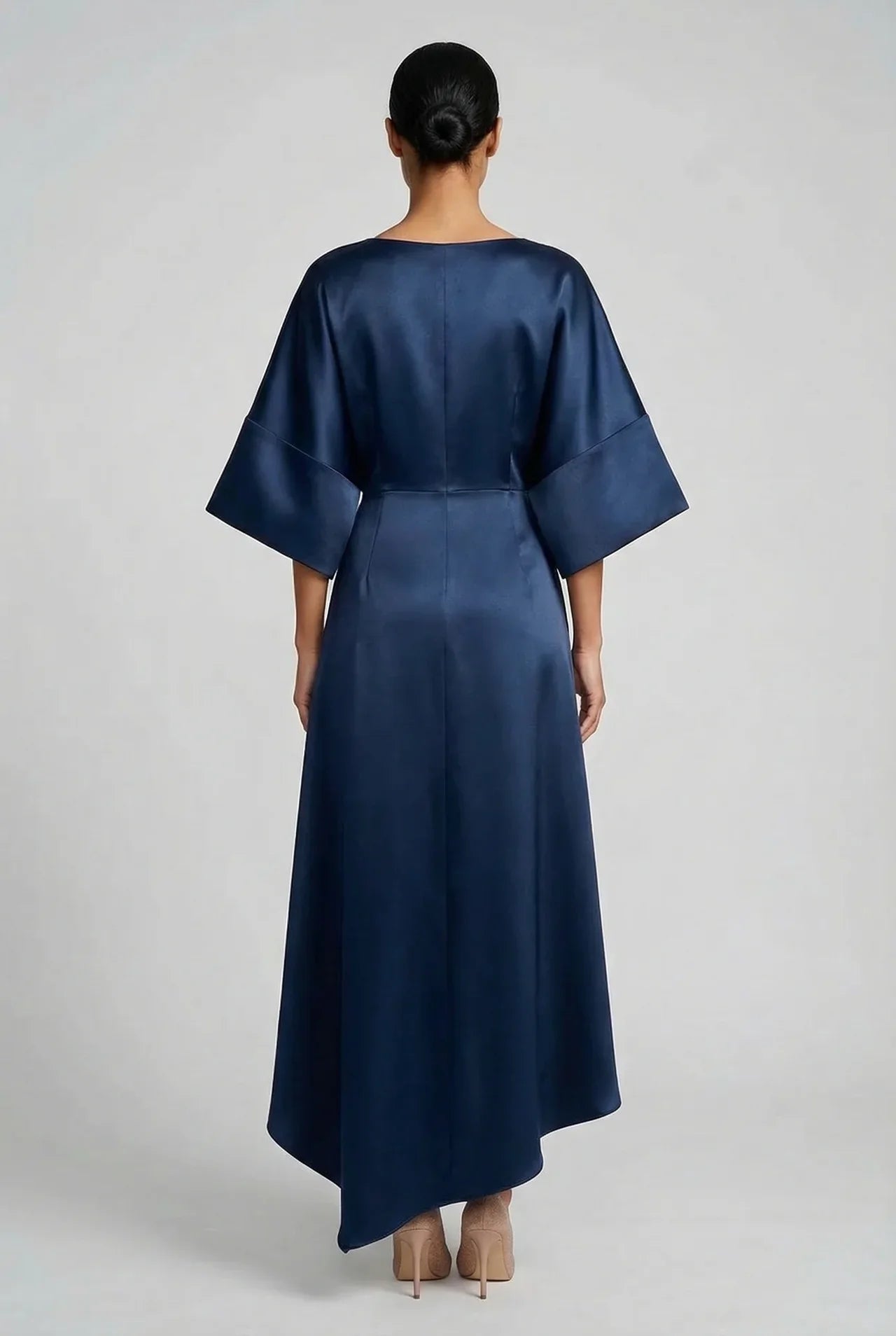 Wedding Guest Midi Dress Batwing Satin Jewel