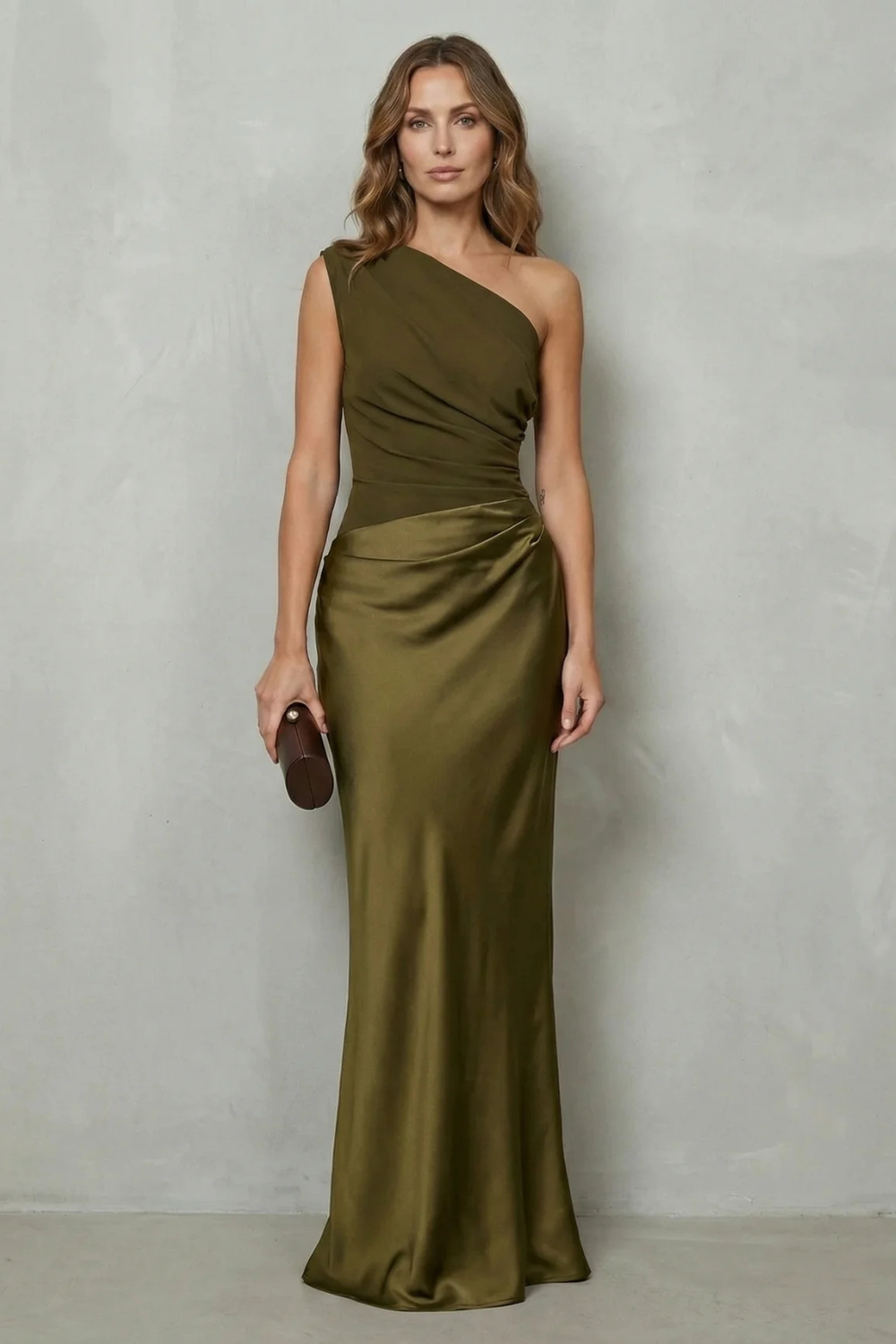 One Shoulder Satin Evening Gown