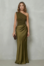 One Shoulder Satin Evening Gown