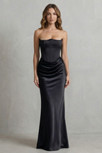 Satin Floor Length Strapless Corset Maxi Dress