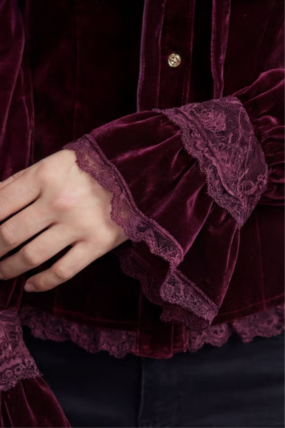 High Neck Velvet Victorian Blouse