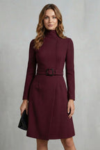 Long Sleeve Belted A-Line Midi Dress