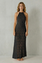 Halter Floor Length Women’s Backless Sculpted Texture Maxi Dress