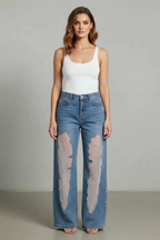 Mesh High Waist Wide-Leg Jeans