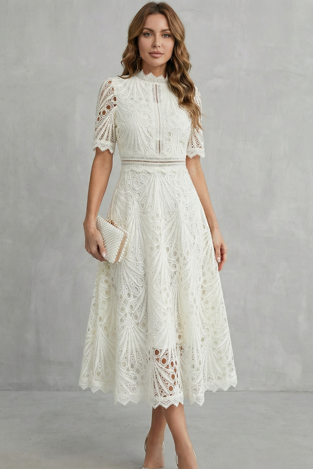 High Neck A-Line High-Neck Midi Dress