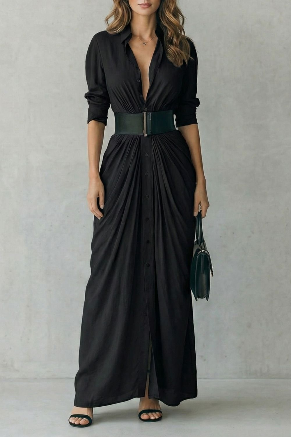 Belted Maxi Shirt Dress (includes Belt)